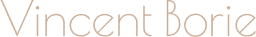 Nom 'Vincent Boriez' écrit en calligraphie élégante de couleur marron clair sur un fond noir uni.