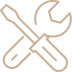 Outils : Clé et Tournevis pour Réparation et Maintenance Icône stylisée en contour beige représentant un tournevis croisé avec une clé plate, symbolisant la réparation, l'outillage ou les réglages.